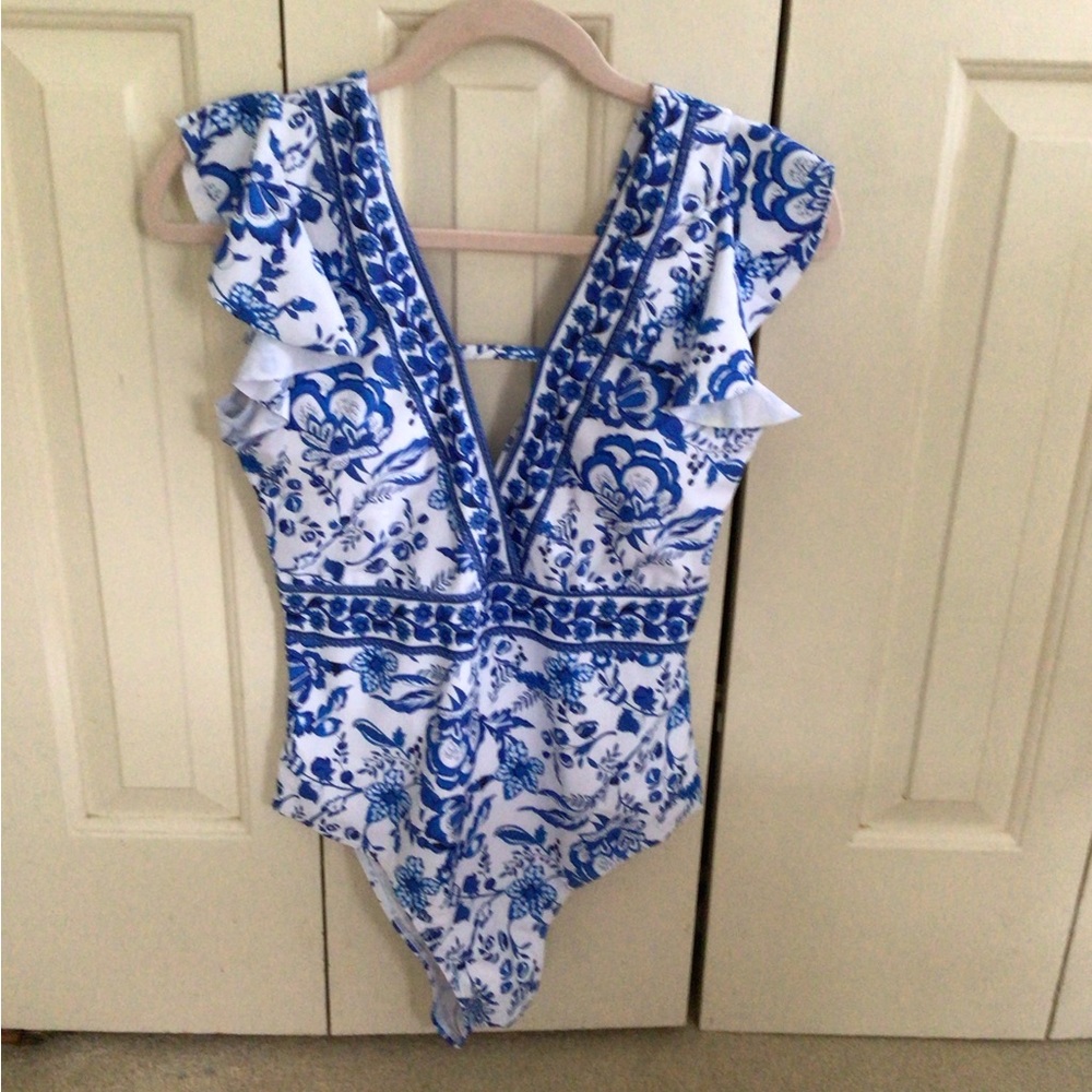 Blue and White Floral Swimsuit NWT